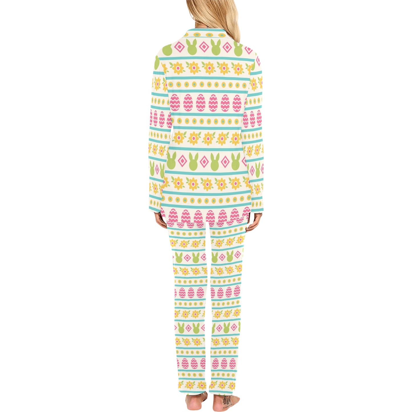 Easter Eggs Pattern Print Design RB016 Women's Long Pajama Set