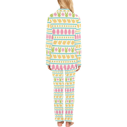 Easter Eggs Pattern Print Design RB016 Women's Long Pajama Set