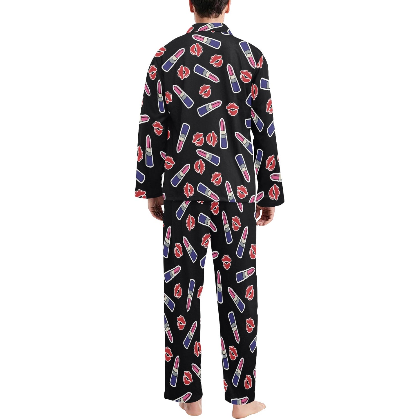 Lipstick Pattern Print Design LT01 Men's Long Pajama Set
