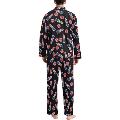 Lipstick Pattern Print Design LT01 Men's Long Pajama Set