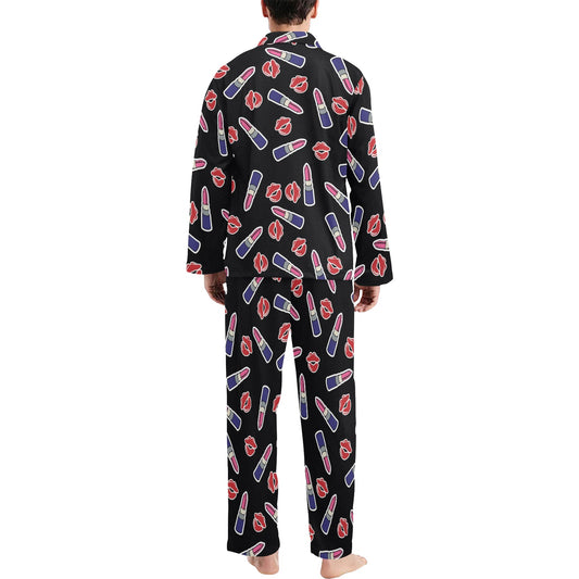 Lipstick Pattern Print Design LT01 Men's Long Pajama Set