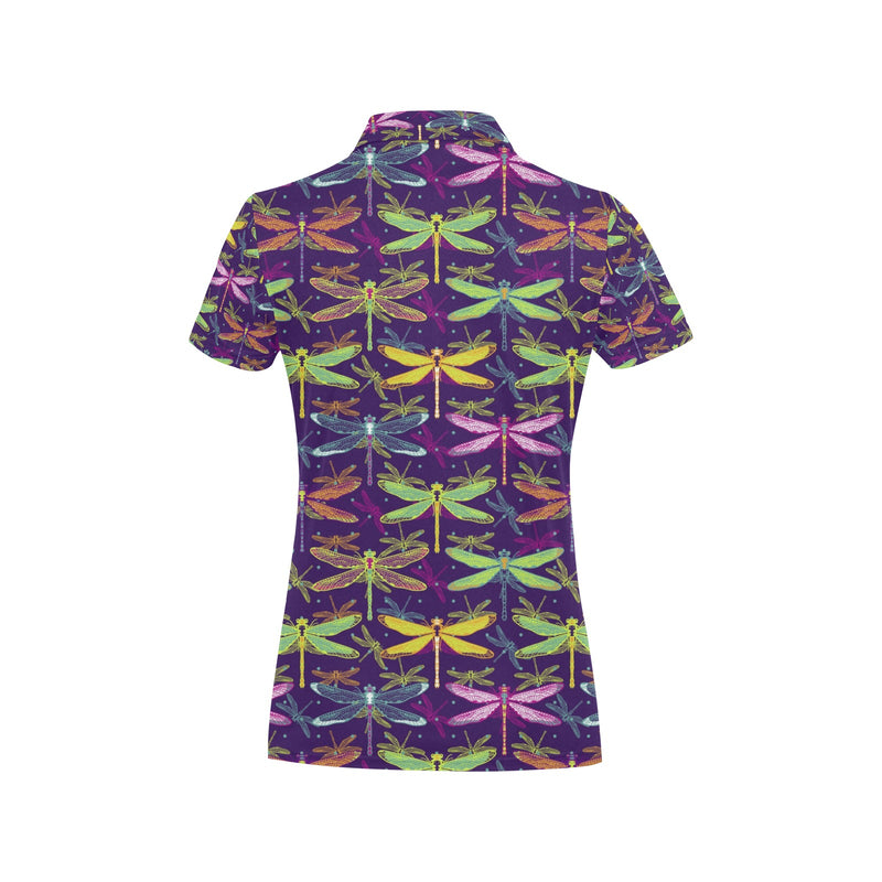 Dragonfly Neon Color Print Pattern Women's Polo Shirt