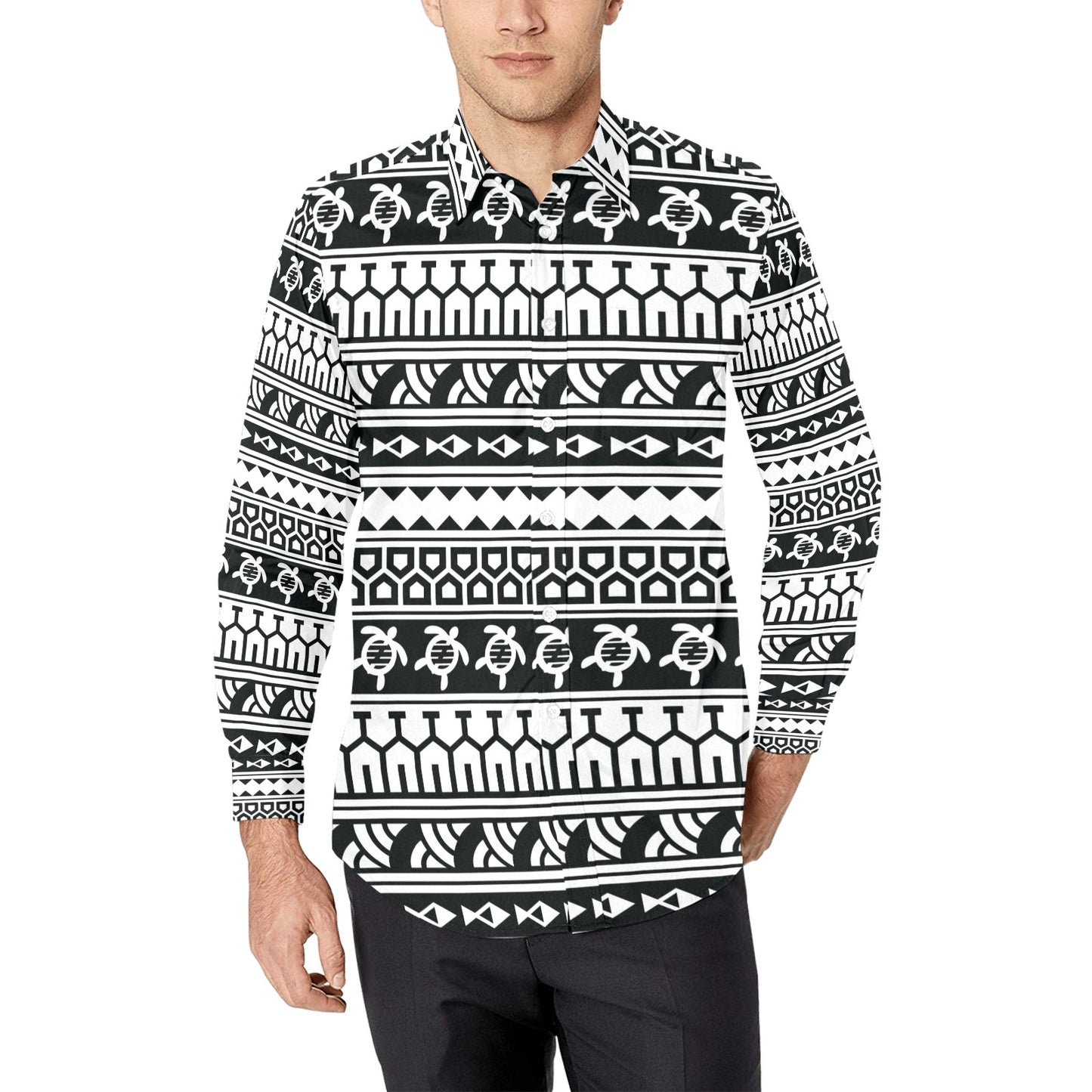 Samoan Pattern Print Design LKS303 Men's Long Sleeve Dress Shirt