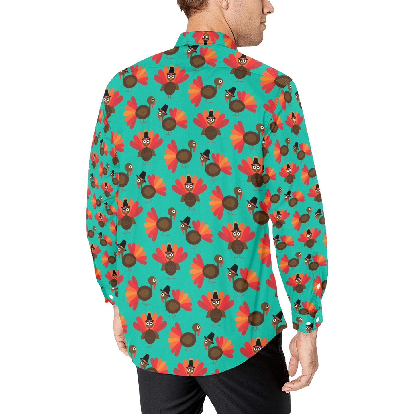Thanksgiving Print Design LKS307 Men's Long Sleeve Dress Shirt
