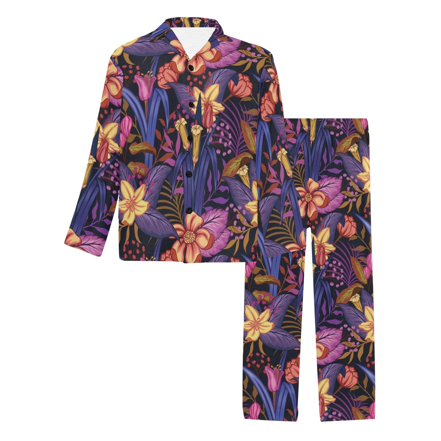 Lily Pattern Print Design LY016 Men's Long Pajama Set