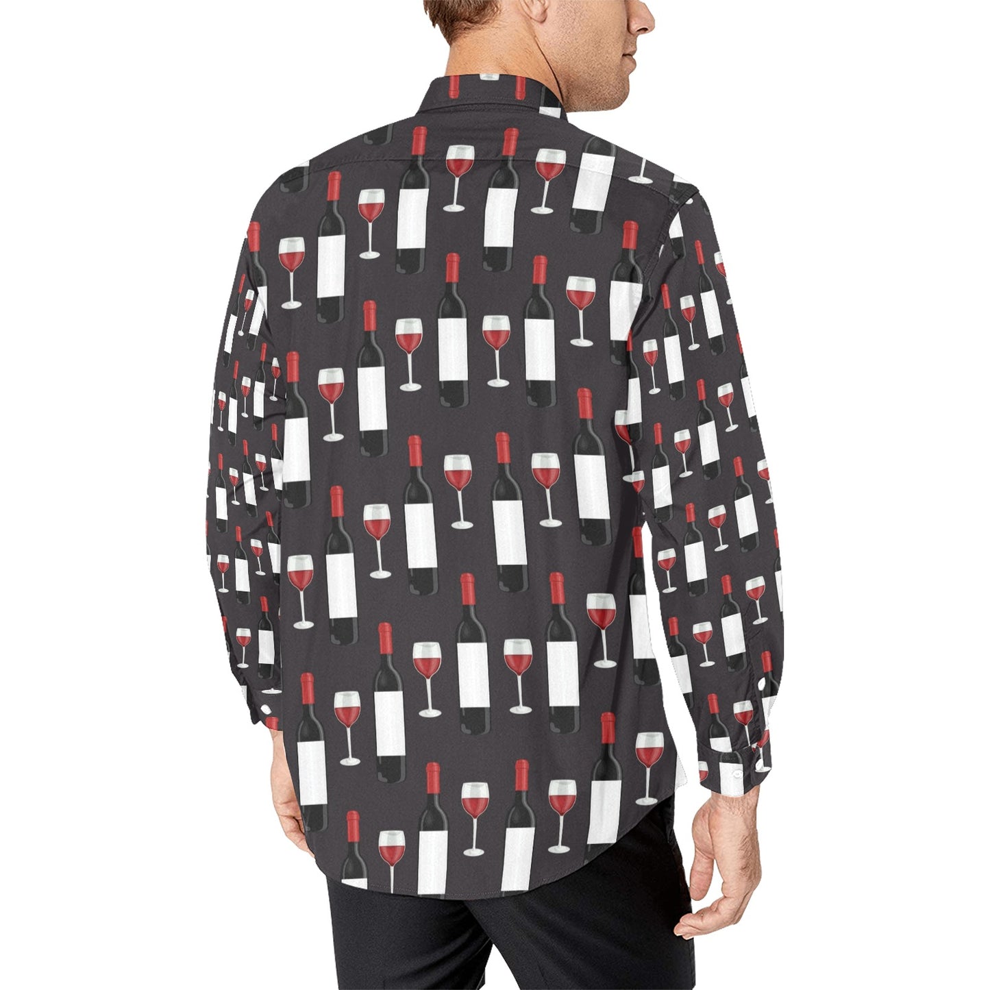 Wine Print Design LKS309 Men's Long Sleeve Dress Shirt