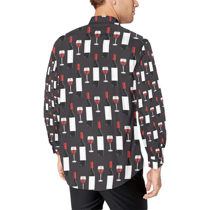 Wine Print Design LKS309 Men's Long Sleeve Dress Shirt