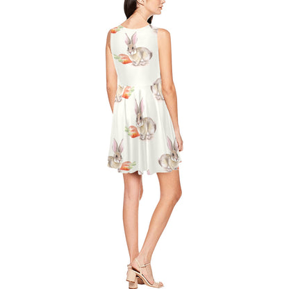 Rabbit Pattern Print Design 01 Sleeveless Dress