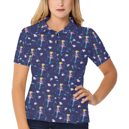 Fairy Cartoon Style Print Pattern Women's Polo Shirt
