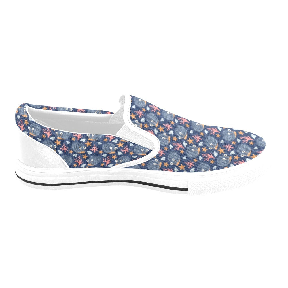 Snail Print Design LKS402 White Slip Ons Canvas Women's Shoes