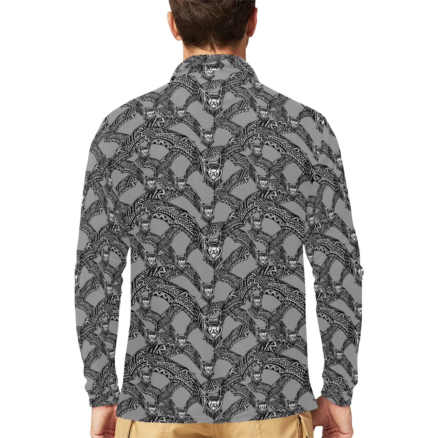 Bat Pattern Print Design 04 Long Sleeve Polo Shirt For Men's