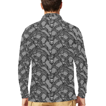 Bat Pattern Print Design 04 Long Sleeve Polo Shirt For Men's