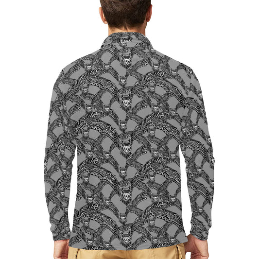 Bat Pattern Print Design 04 Long Sleeve Polo Shirt For Men's