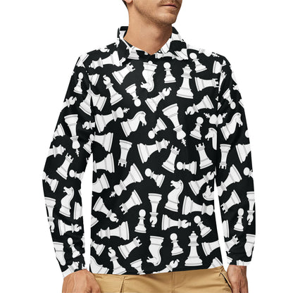 Chess Pattern Print Design 01 Long Sleeve Polo Shirt For Men's