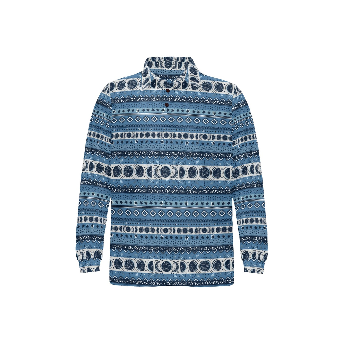Sun Moon Pattern Print Design LKS306 Long Sleeve Polo Shirt For Men's