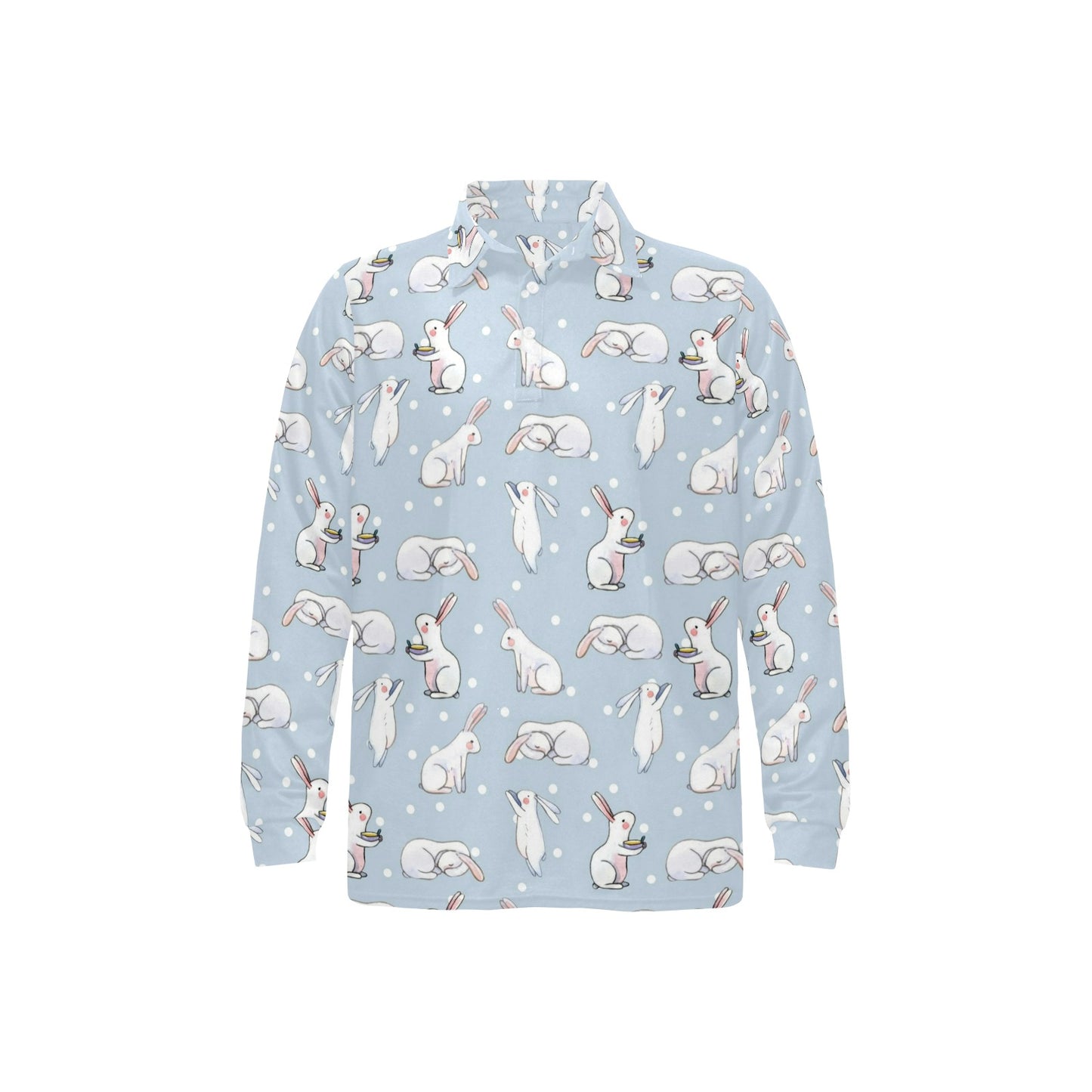 Rabbit Pattern Print Design RB06 Long Sleeve Polo Shirt For Men's