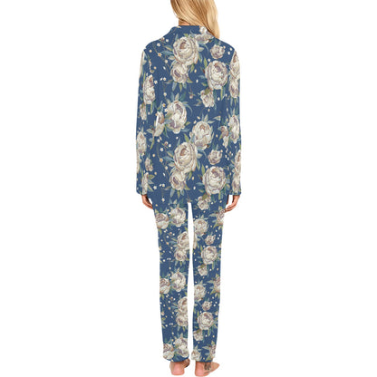 Peony Pattern Print Design A03 Women's Long Pajama Set
