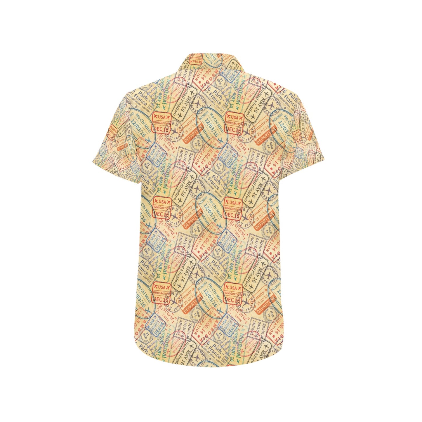 Travel Stamp Print Design LKS302 Men Short Sleeve Button Up Shirt