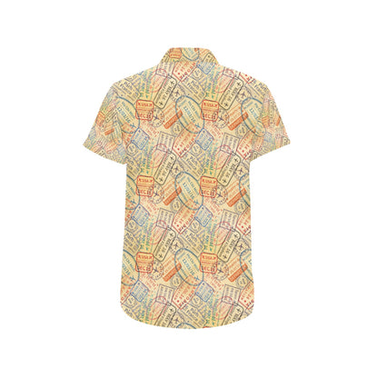 Travel Stamp Print Design LKS302 Men Short Sleeve Button Up Shirt