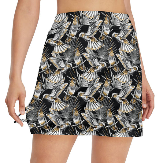 Hummingbird Gold Design Themed Print 17" Golf & Pickleball Skort with Pockets