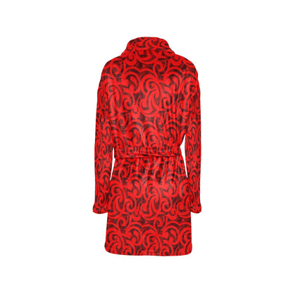 Maori Red Themed Design Print Women's Fleece Robe