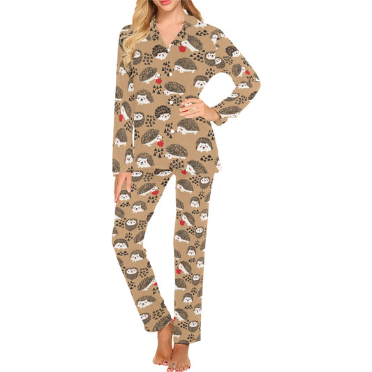 Hedgehog Print Design LKS403 Women's Long Pajama Set