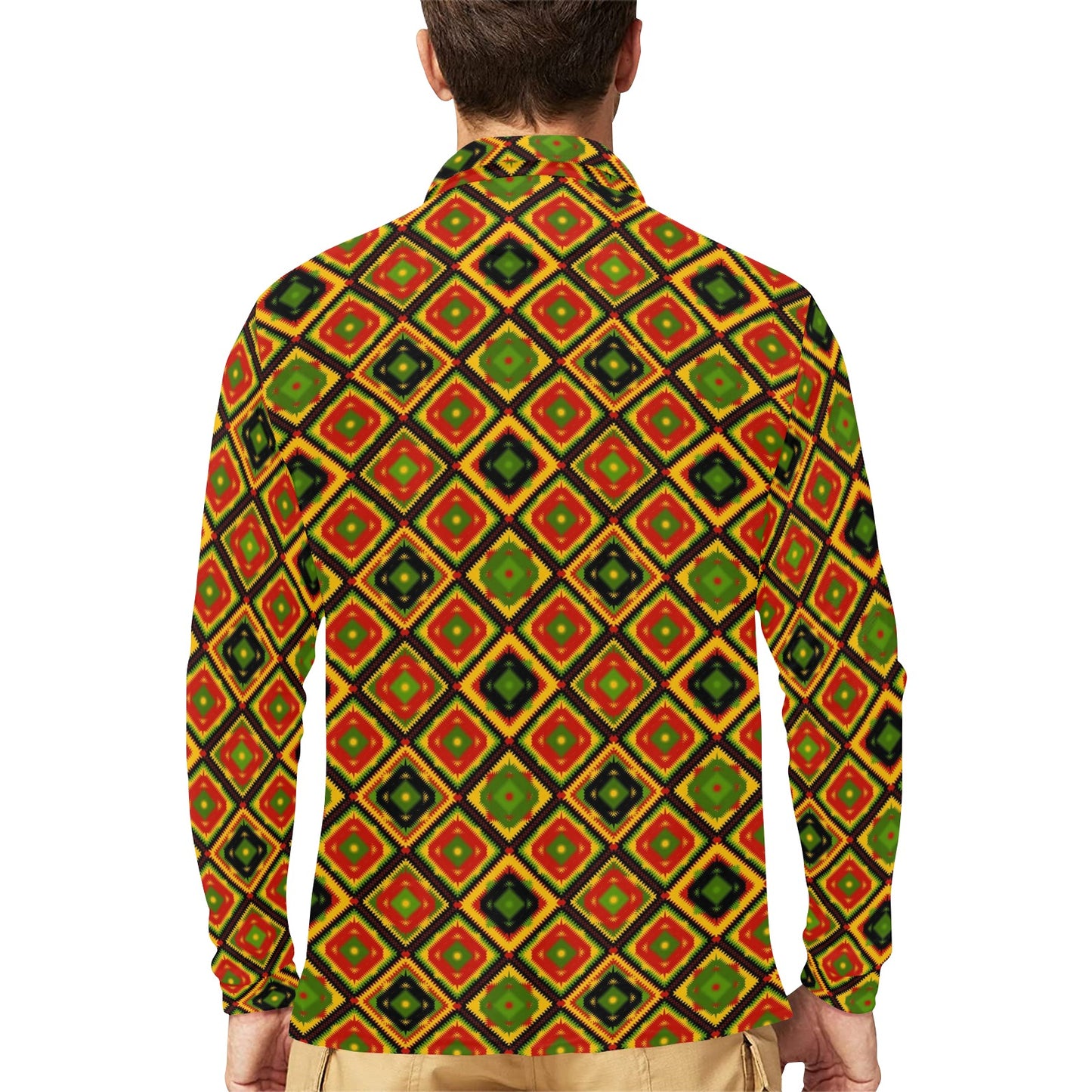 Rasta Reggae Color Pattern Long Sleeve Polo Shirt For Men's