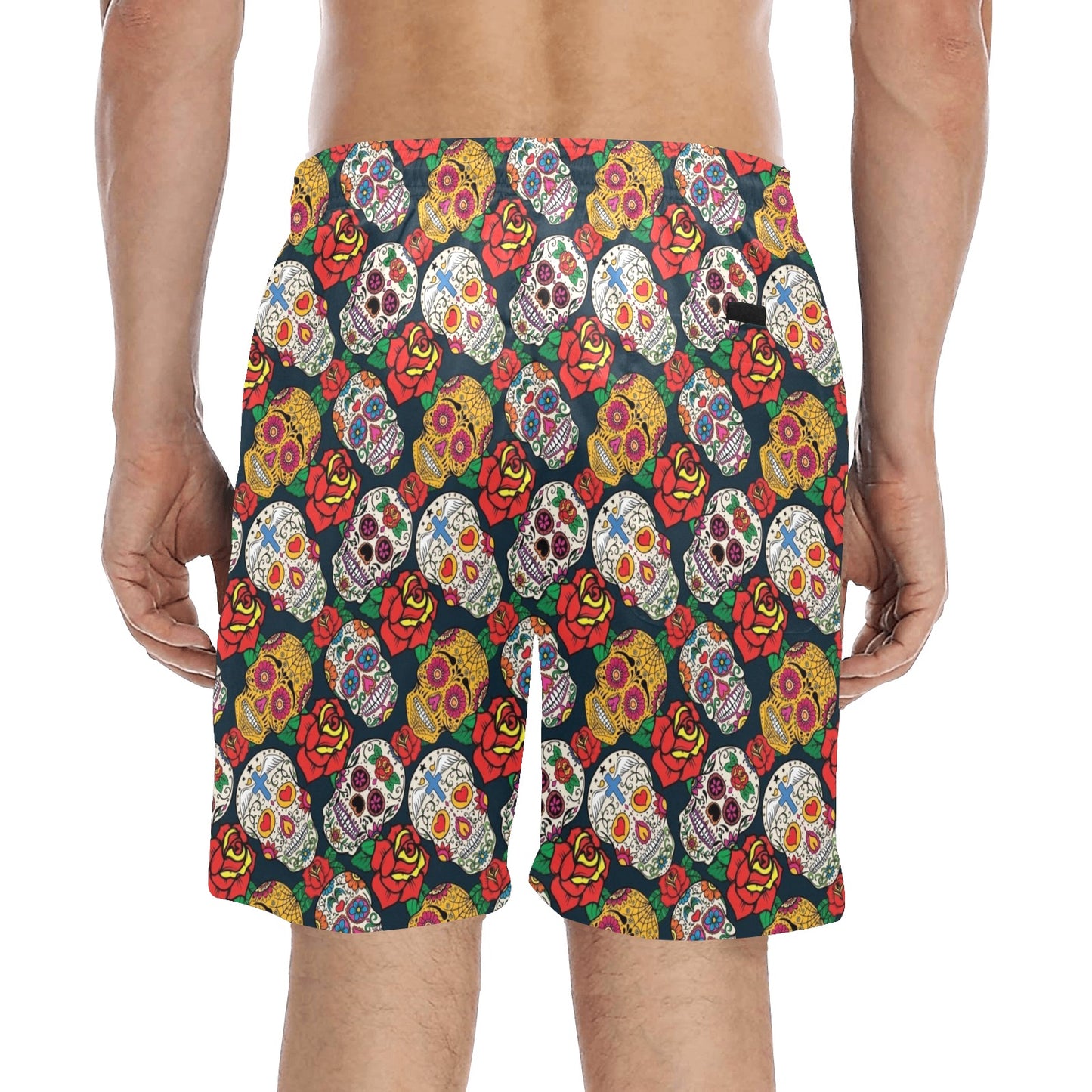 Sugar Skull Print Design LKS306 Men's Swim Trunks Beach Shorts