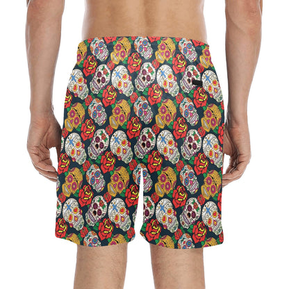 Sugar Skull Print Design LKS306 Men's Swim Trunks Beach Shorts
