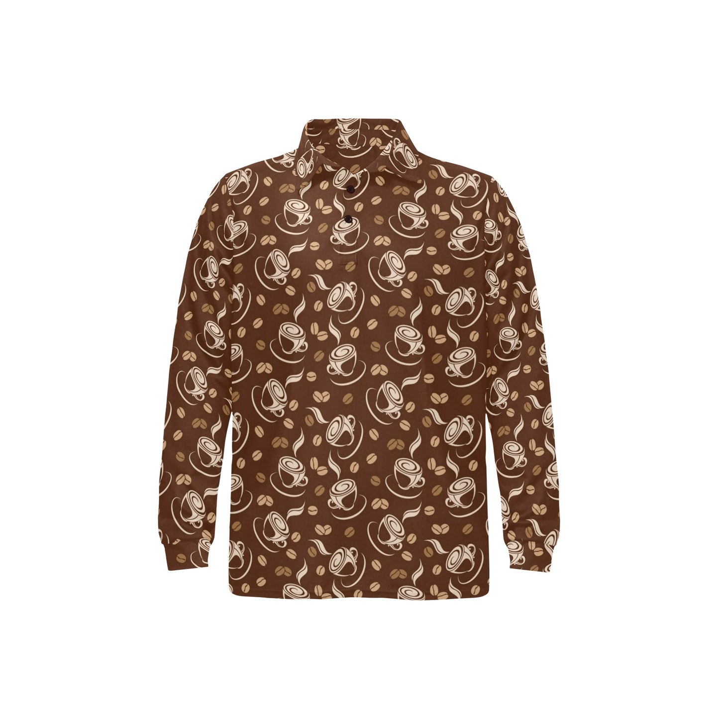 Coffee Pattern Print Design 03 Long Sleeve Polo Shirt For Men's