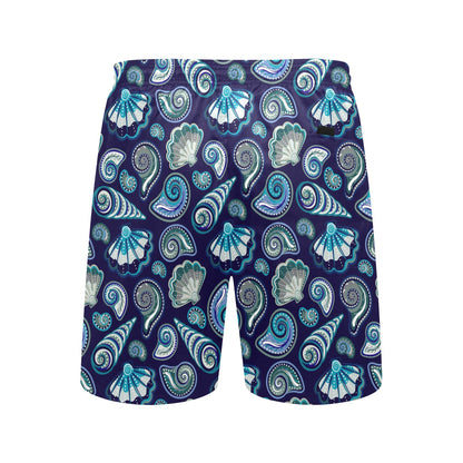 Beach Seashell Blue Print Men's Swim Trunks Beach Shorts