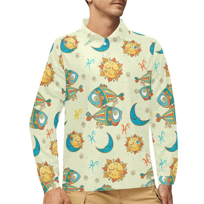 Pisces Pattern Print Design A03 Long Sleeve Polo Shirt For Men's
