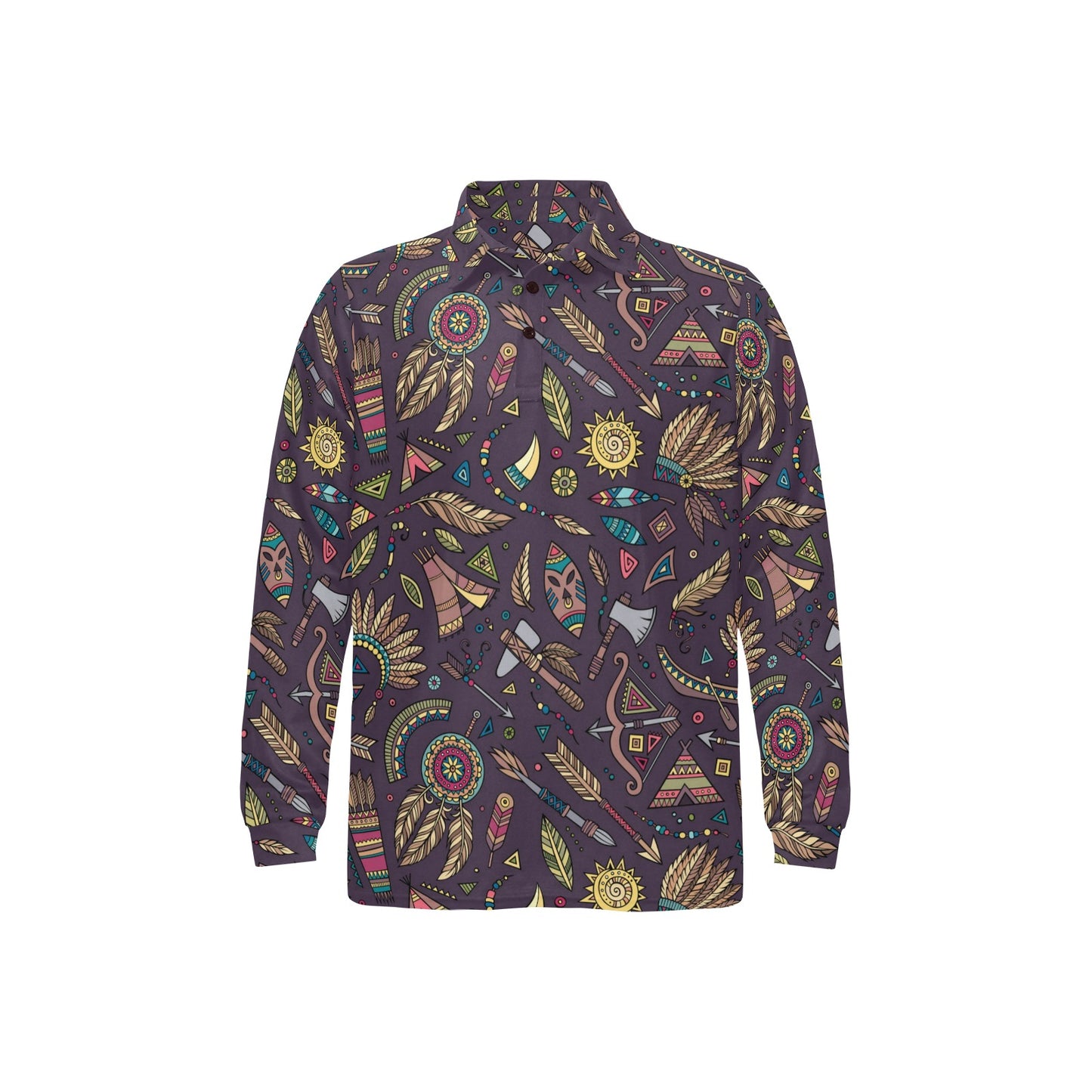 Tribal native american Aztec Long Sleeve Polo Shirt For Men's