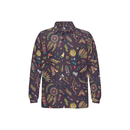 Tribal native american Aztec Long Sleeve Polo Shirt For Men's