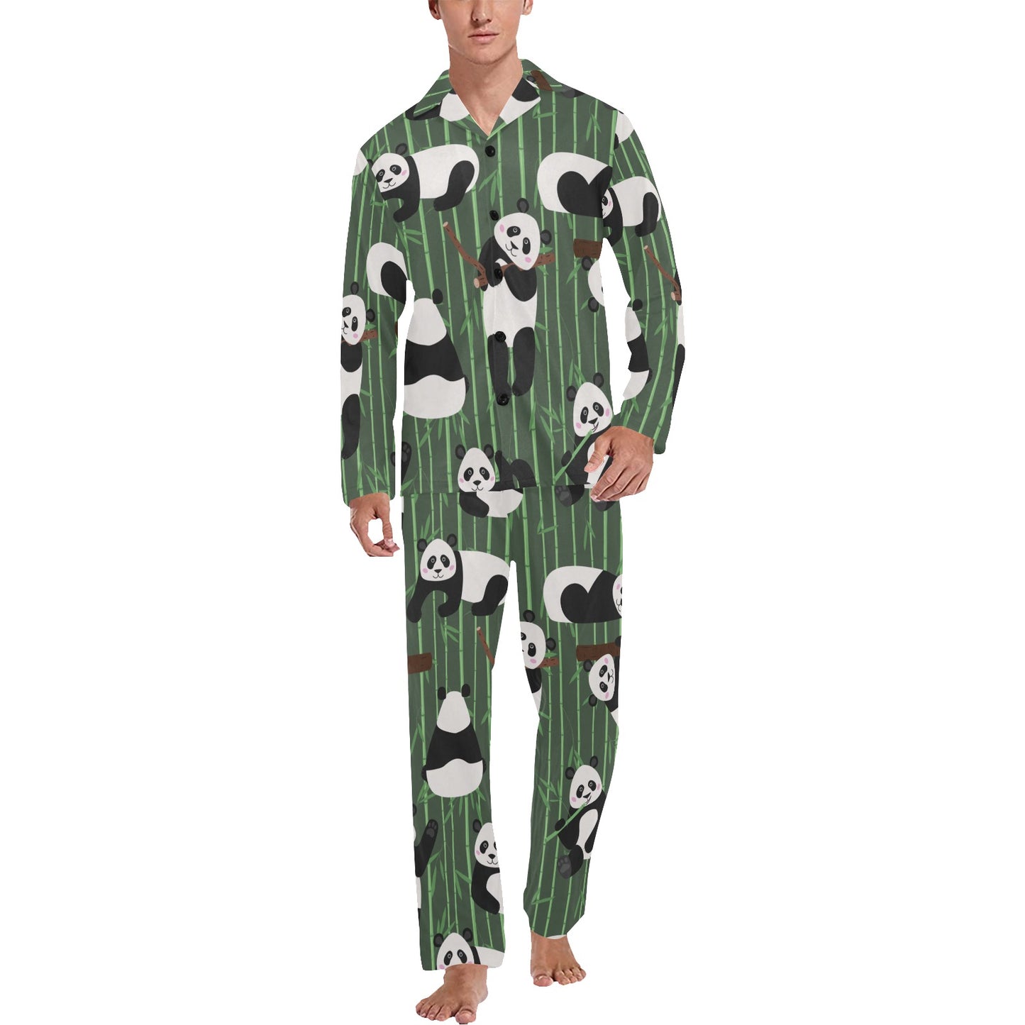 Panda Pattern Print Design A04 Men's Long Pajama Set