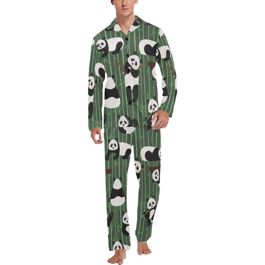 Panda Pattern Print Design A04 Men's Long Pajama Set