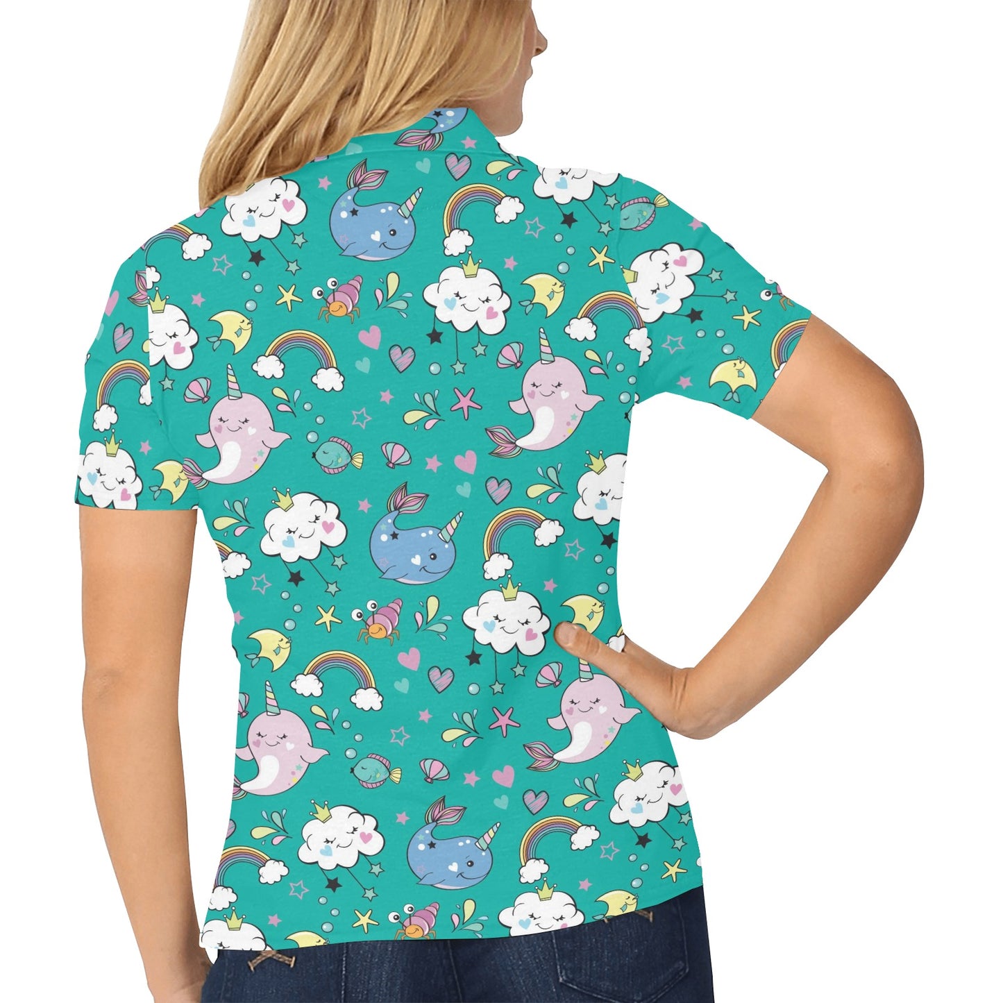 Narwhal Pattern Print Design 04 Women's Polo Shirt