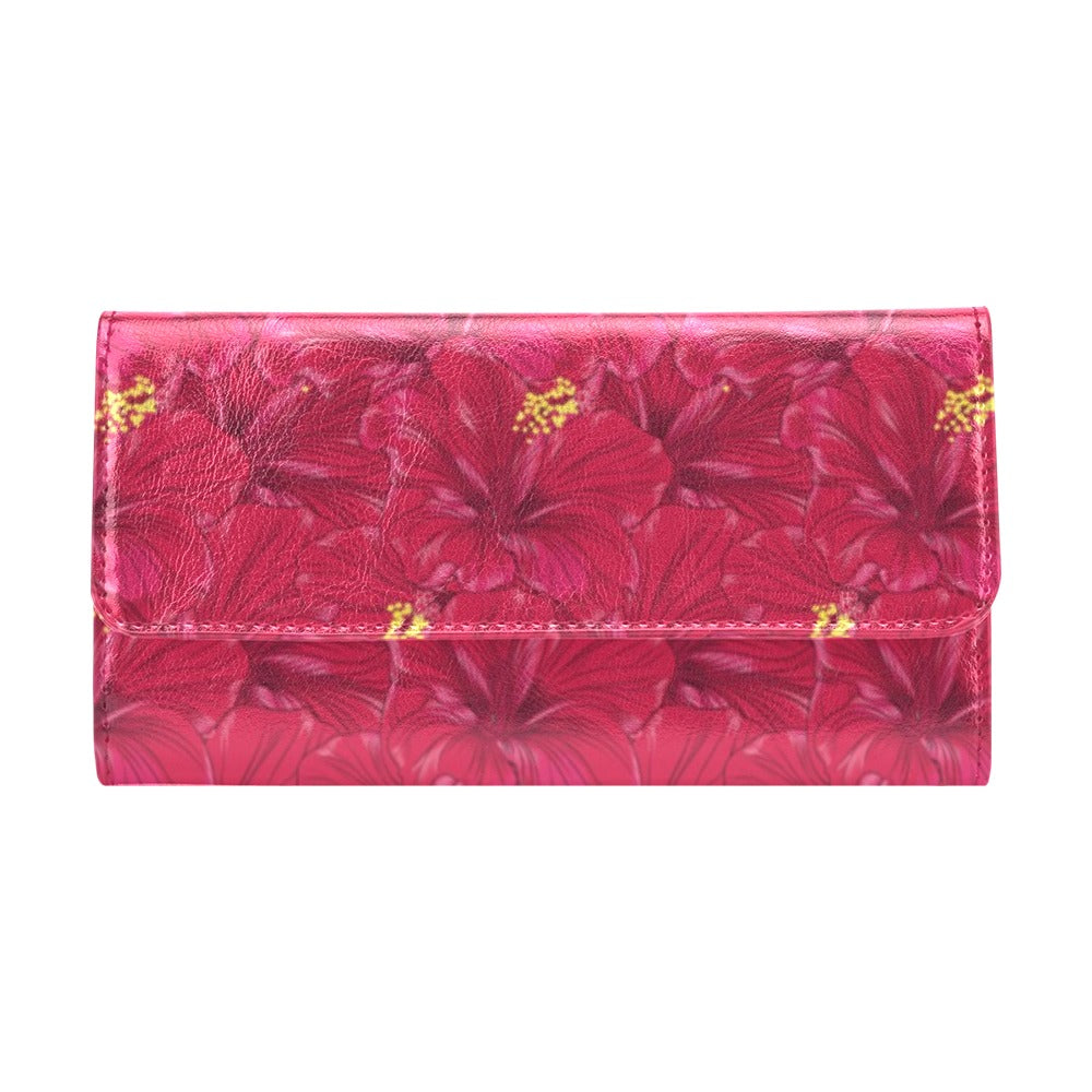 Hibiscus Red Pattern Print LKS308 Women's Trifold Wallet