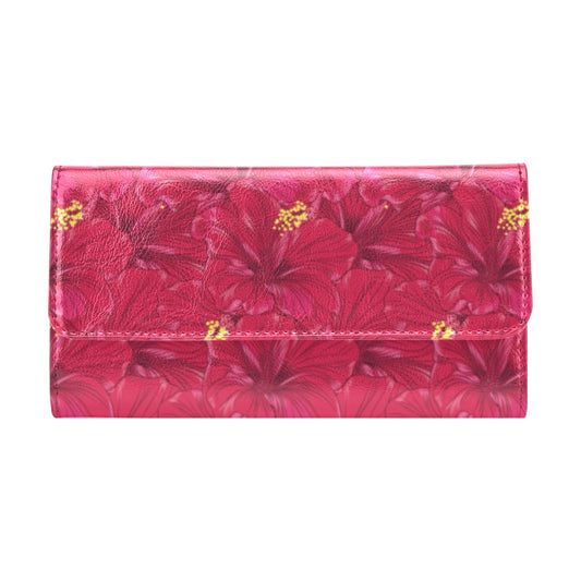 Hibiscus Red Pattern Print LKS308 Women's Trifold Wallet