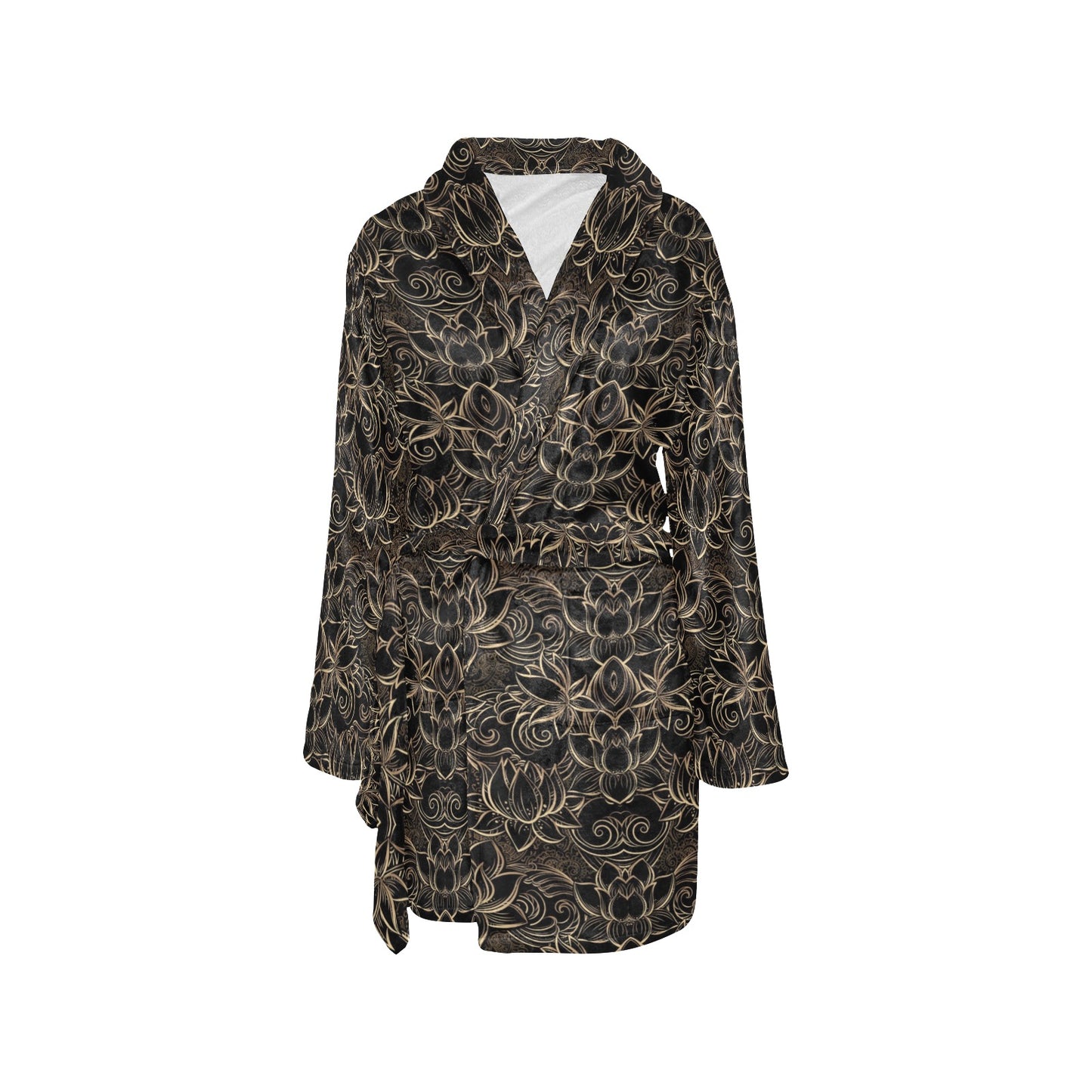 Lotus Gold Mandala Design Themed Women's Fleece Robe
