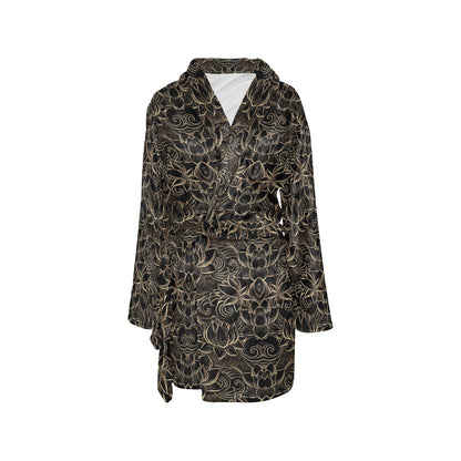 Lotus Gold Mandala Design Themed Women's Fleece Robe