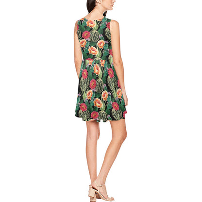Cactus Pattern Print Design 06 Sleeveless Dress