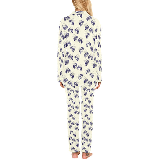 Bee Pattern Print Design 02 Women's Long Pajama Set