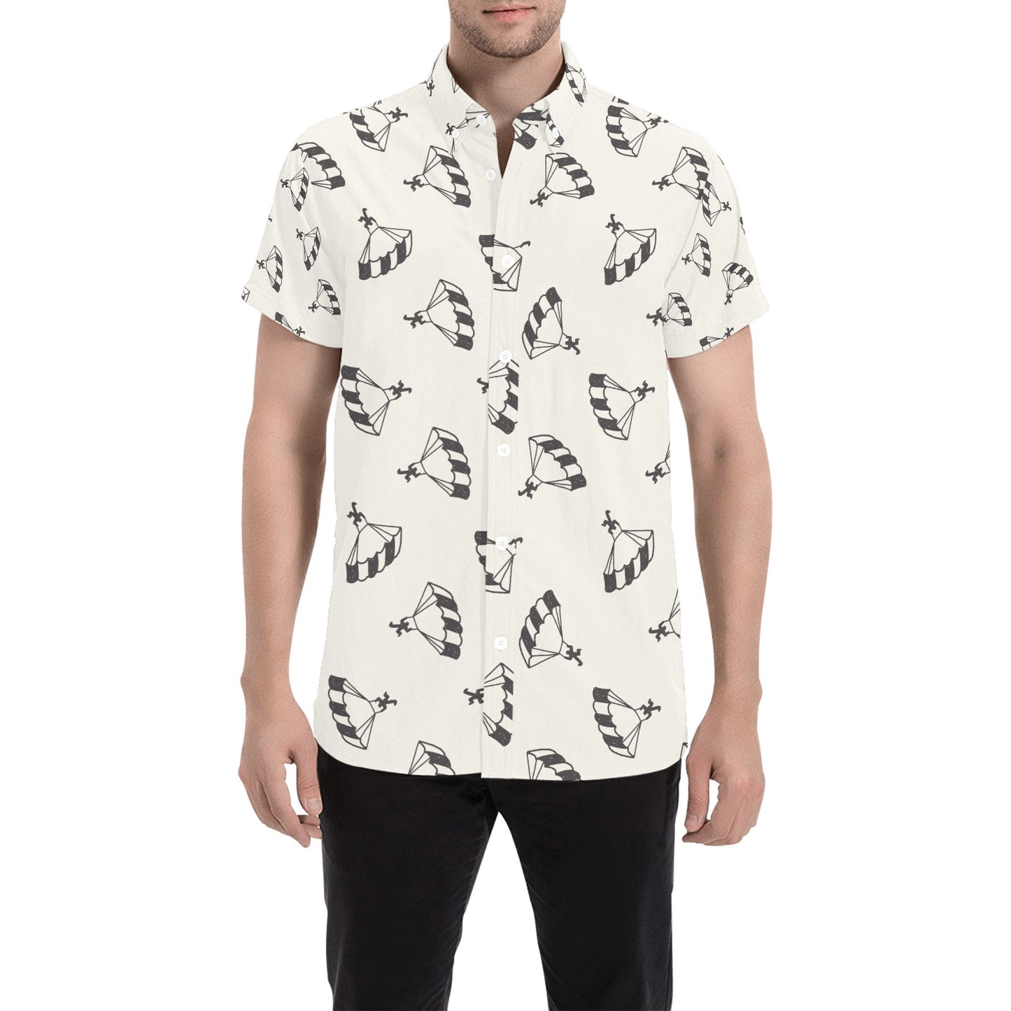 Skydiver Print Design LKS301 Men Short Sleeve Button Up Shirt