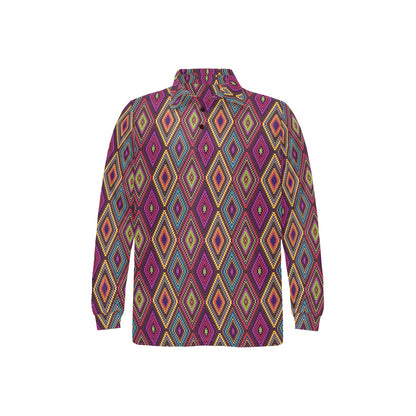 Southwestern Print Long Sleeve Polo Shirt For Men's