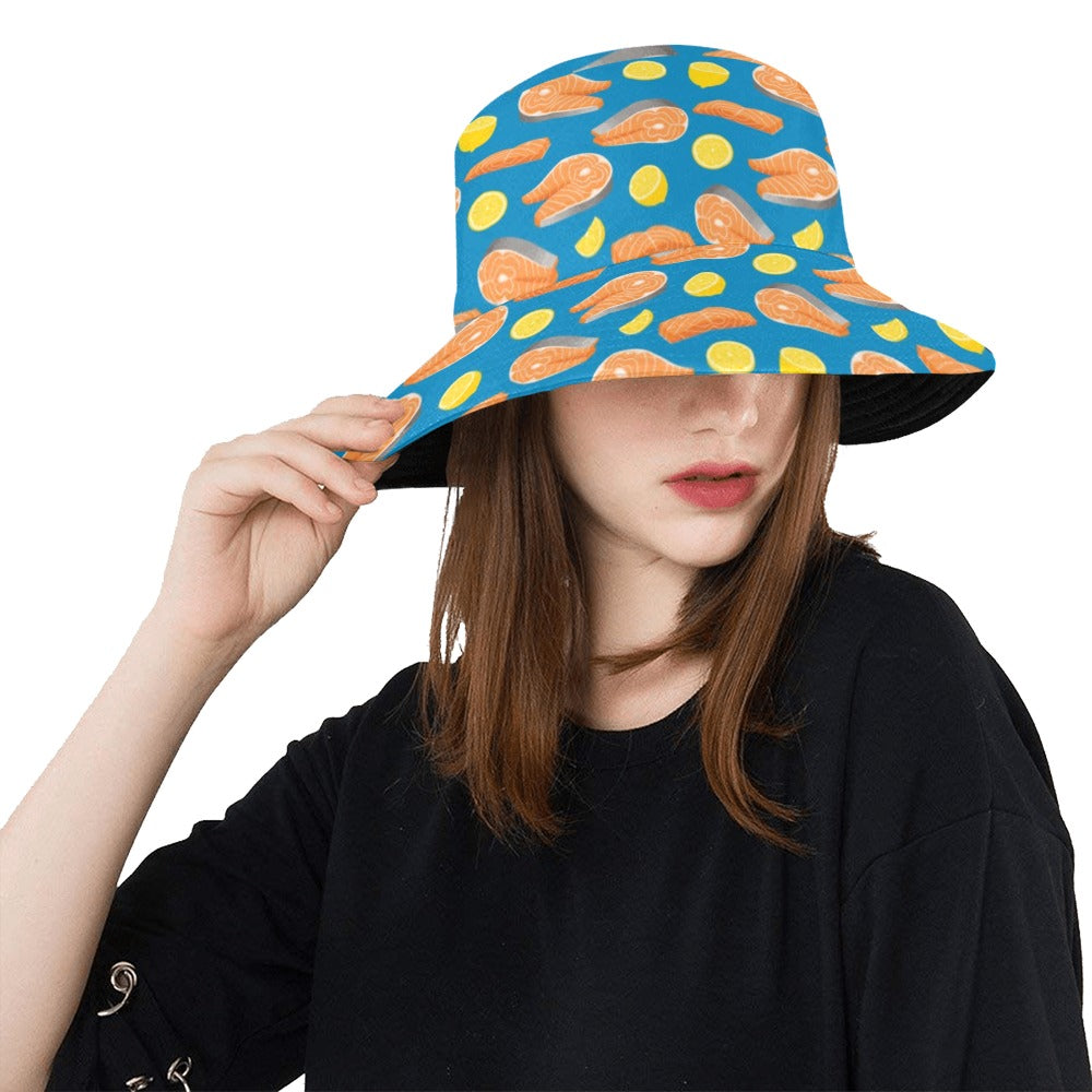 Salmon Steak With Lemon Print Design LKS308 Unisex Bucket Hat
