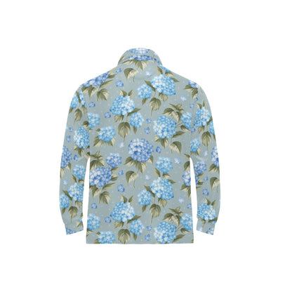 Hydrangea Pattern Print Design 01 Long Sleeve Polo Shirt For Men's