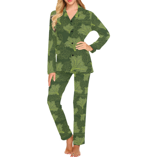 Kale Pattern Print Design 01 Women's Long Pajama Set