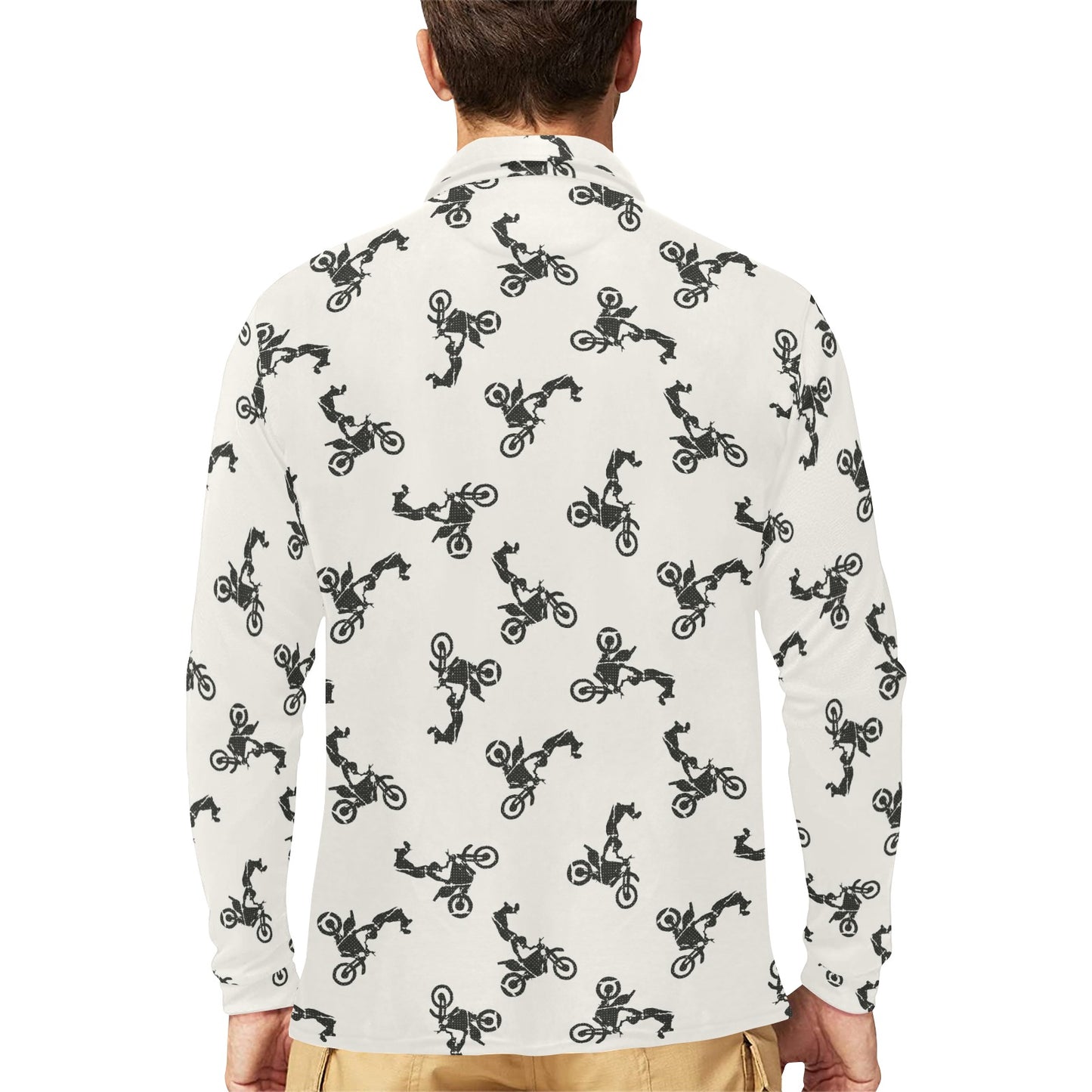 Motocross Pattern Print Design 03 Long Sleeve Polo Shirt For Men's
