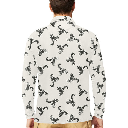 Motocross Pattern Print Design 03 Long Sleeve Polo Shirt For Men's